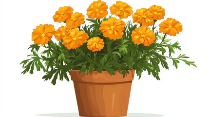 Vibrant Orange Marigold Flowers in a Clay Pot for Home Decor