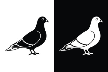 Pigeon Bird Silhouette Vector Icon Black and White Background