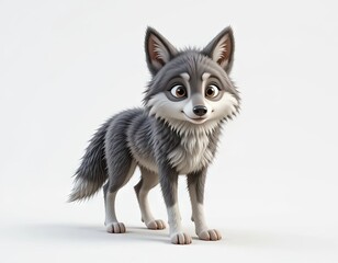 A cute little wolf on an isolated white background.