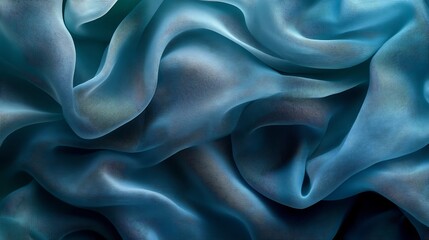 Fototapeta premium Dreamy Teal Silk Drapes Softly Illuminated. AI Generated