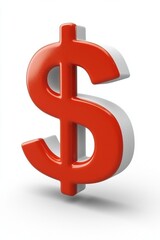 Obraz premium 3D Rendered Dollar Sign in Vibrant Red on Isolated White Background