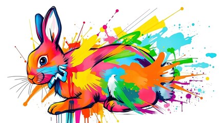 Fototapeta premium Abstract Easter Bunny Graffiti in Bold Hues