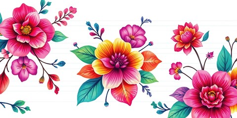 Fototapeta premium Abstract Floral Designs on Lined Paper