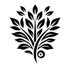 Elegant Black and White Floral Design:  A Simple Botanical Illustration with Leaves and Branches. Perfect for Minimalist Decor, Nature-Inspired Projects, and Graphic Design.