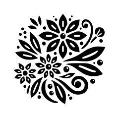 Black and White Floral Design: Elegant Botanical Illustration, Nature-Inspired Mandala Pattern, Simple Modern Aesthetic, Vintage Style Decor