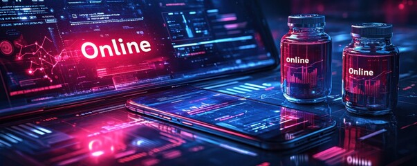 Digital devices and data visualization elements in a futuristic online environment