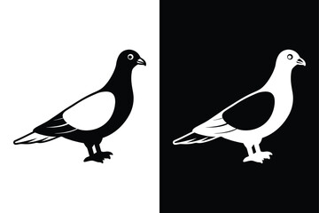 Pigeon Bird Silhouette Vector Icon Black and White Background