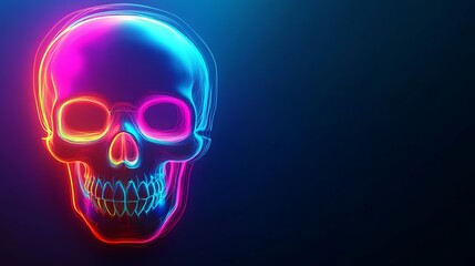 Neon Rainbow Skull Digital Art Illustration