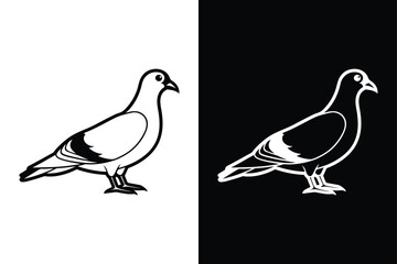 Pigeon Bird Silhouette Vector Icon Black and White Background