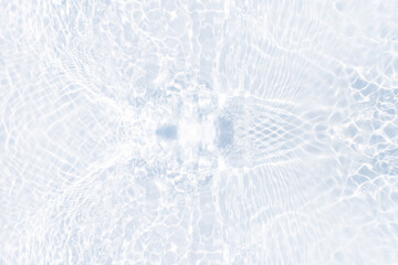White water with ripples on the surface. Defocus blurred transparent white colored clear calm water surface texture with splashes and bubbles. Water waves with shining pattern texture background.