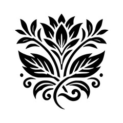 Elegant Black and White Floral Design: Vintage Botanical Illustration, Classic Symmetrical Pattern, Nature-Inspired Decor