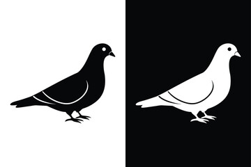 Pigeon Bird Silhouette Vector Icon Black and White Background