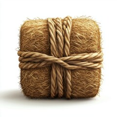 Fototapeta premium Hay bale wrapped in twine, isolated on white background