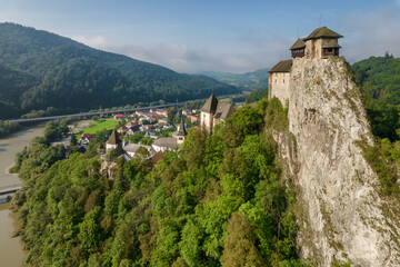Medieval Oravsky Hrad castle in Slovakia. Aerial view