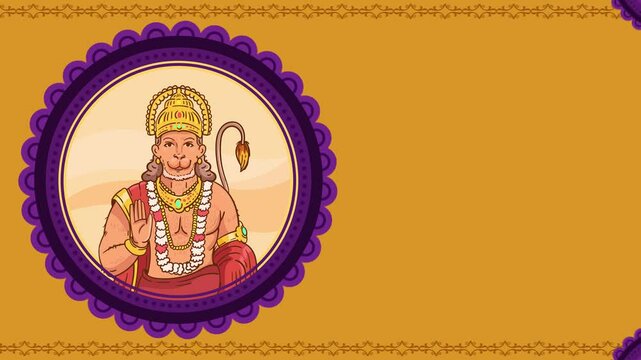 Hanuman Jayanti is a Hindu festival celebrating the birth of the Hindu deity. Happy Hanuman Jayanti card. Animated card and template.