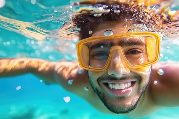 Fototapeta premium Indian boys swimming underwater in the pool