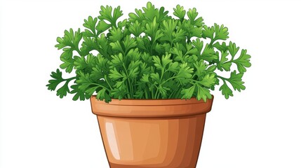 Fresh Green Cilantro Plant in Terracotta Pot for Cooking and Decor