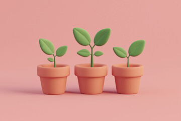 3d rendering plant in gardening pot, Selective focus game art style plant in pottery.