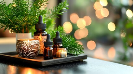 Cozy Aromatherapy Setup with Essential Oils and Candlelight Glow