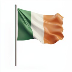Fototapeta premium Irish flag waving in the wind, symbolizing Saint Patricks Day and Irish heritage, isolated on white background