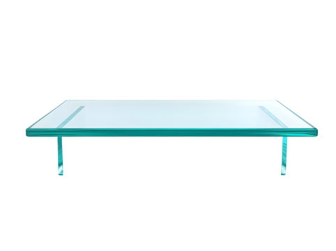 A glass shelf isolated on a white background, in a flat lay arrangement