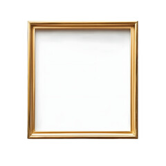 Minimalist golden frame mockup with a thin gold border on a white background, a simple square shape for artwork or picture display template
