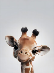 Portrait of a cute baby giraffe. A poster with white background. Nursery printable Wall Art Decor. Animal character print for kids room.
