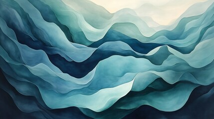 Obraz premium Serene Teal Mountainscape Soft Light Abstract Painting. AI Generated