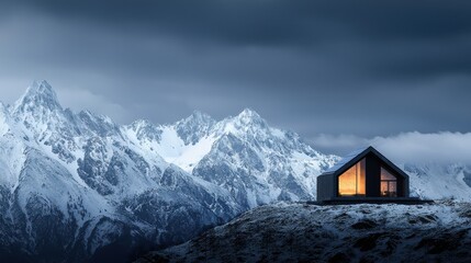 Fototapeta premium Innovative sustainable mountain cabin in alpine landscape