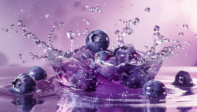Berry and water splash on bokeh background.