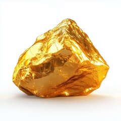 Large Raw Gold Nugget with a Rough, Uneven Surface, Shining Brightly, Isolated on White Background