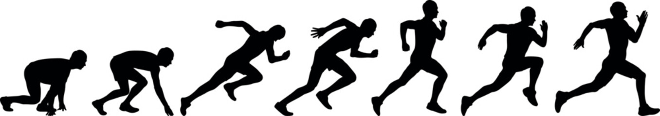 Silhouette Illustration of a Running Athlete, Runner in Motion. Starting and Running Poses