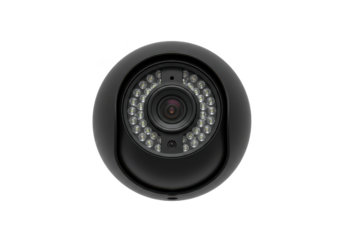 Dome-shaped security camera with infrared LED lights, isolated on white background
