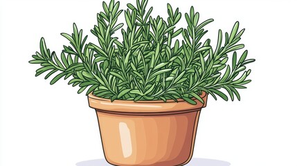 Colorful Illustration of a Potted Lavender Plant on White Background
