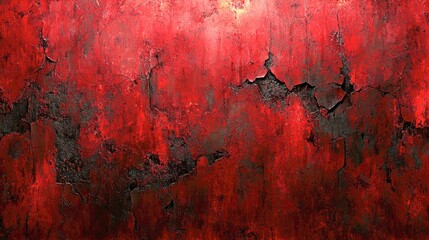 Crimson Cracked Wall: Fiery Red Grunge Texture Background. Perfect for dramatic designs, intense visuals, and passionate projects. Download now!