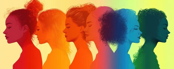 Diverse Profiles Silhouette Illustration in Pop Art Style for Community and Collaboration