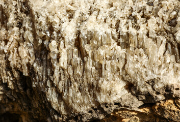 Sea salt crystals illuminated by the sun shimmer and shine like precious stones.