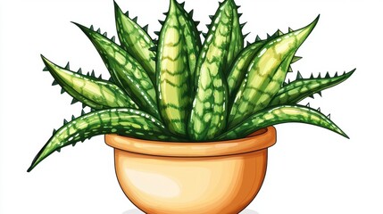 Colorful Aloe Vera Plant in Decorative Pot Isolated on White Background