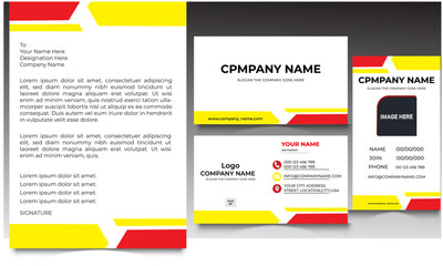 rand Identity Mock-Up of stationery set. Business office stationary mockup of File folder, annual report. Business brochure cover. Company Car. Advertising promo elements. Editable vector template