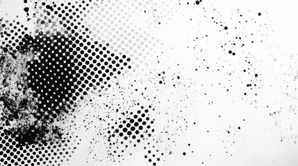 Abstract Black And White Grunge Background With Halftone Dots And Splatters.