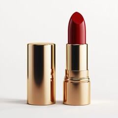 Obraz premium Luxury red lipstick in a gold case, isolated on white background