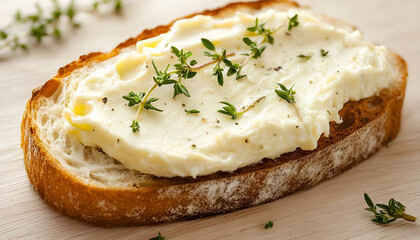 Bread with cream cheese. Selective focus