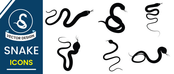 Snake vector silhouette set. Snake icon, symbol design on white background. Vector illustration.