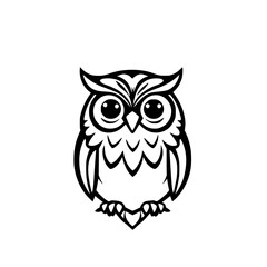 Adorable Owl Illustration: Black and White Vector Graphic