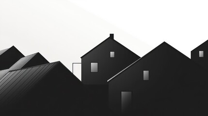 Modern minimalist houses, suburban landscape, clear sky, architectural design, real estate