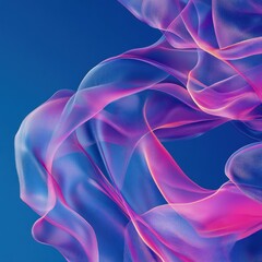 Obraz premium Abstract flowing fabric in vibrant pink and blue hues against a deep blue background.