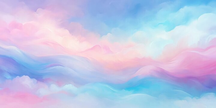 Dreamlike Pastel Landscape of Rolling Hills and Fluffy Clouds