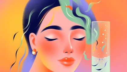 Serene Woman and Abstract Aquatic Essence