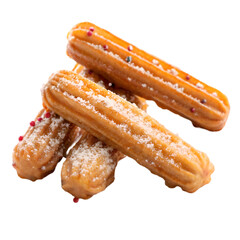 Delicious golden brown churros with powdered sugar sweet treat food snack on transparent background