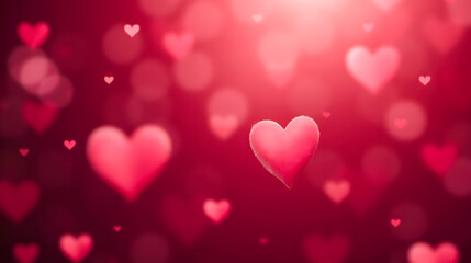Soft pink hearts on a blurred red background creating a romantic and dreamy atmosphere for love-related themes and celebrations